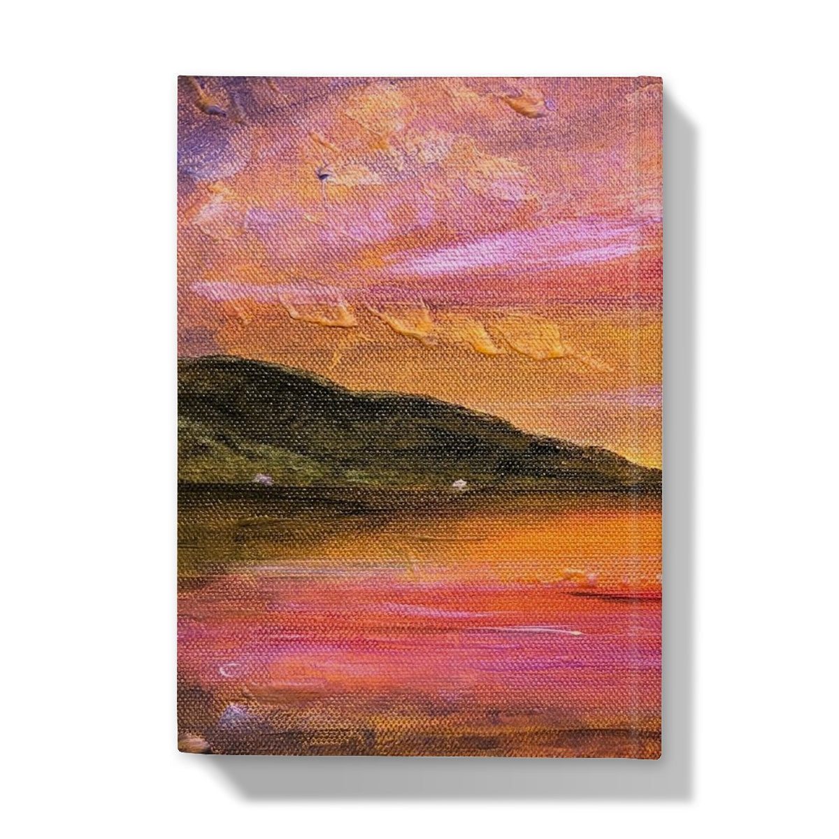 Vibrant sunset over Loch Ness painting on Dawn Breaks hardback journal