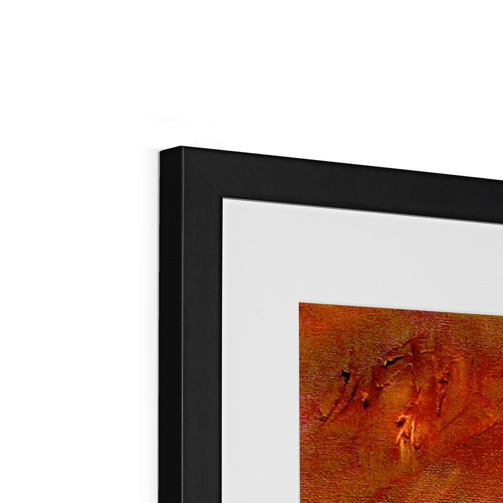 Deep Clyde Dusk black framed abstract art print in orange brown tones