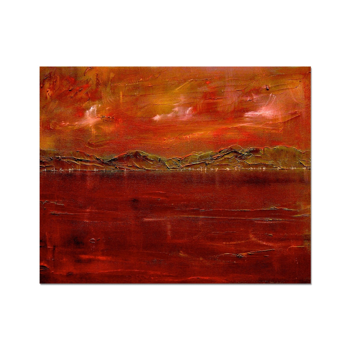 Red abstract landscape with textured brushstrokes in warm tones, Deep Clyde Dusk Artist Proof print