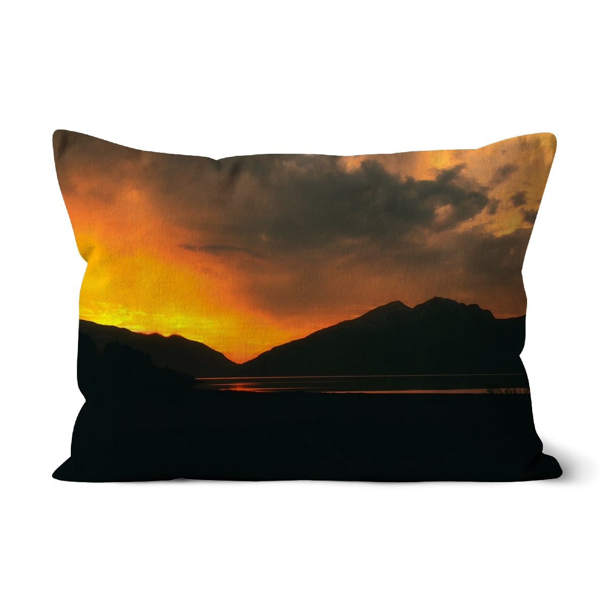 Rectangular cushion with Sunset over Mountains and Lake design for Deep Loch Leven Sunset Cushion
