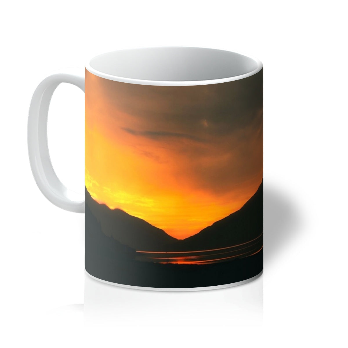 Deep Loch Leven Sunset Mug with orange yellow ceramic design