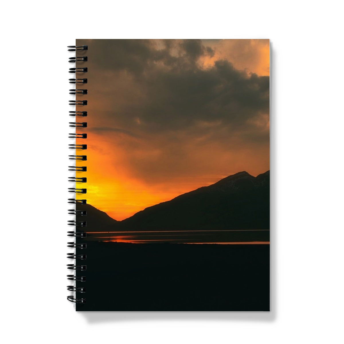 Deep Loch Leven Sunset spiral notebook with orange sunset cover
