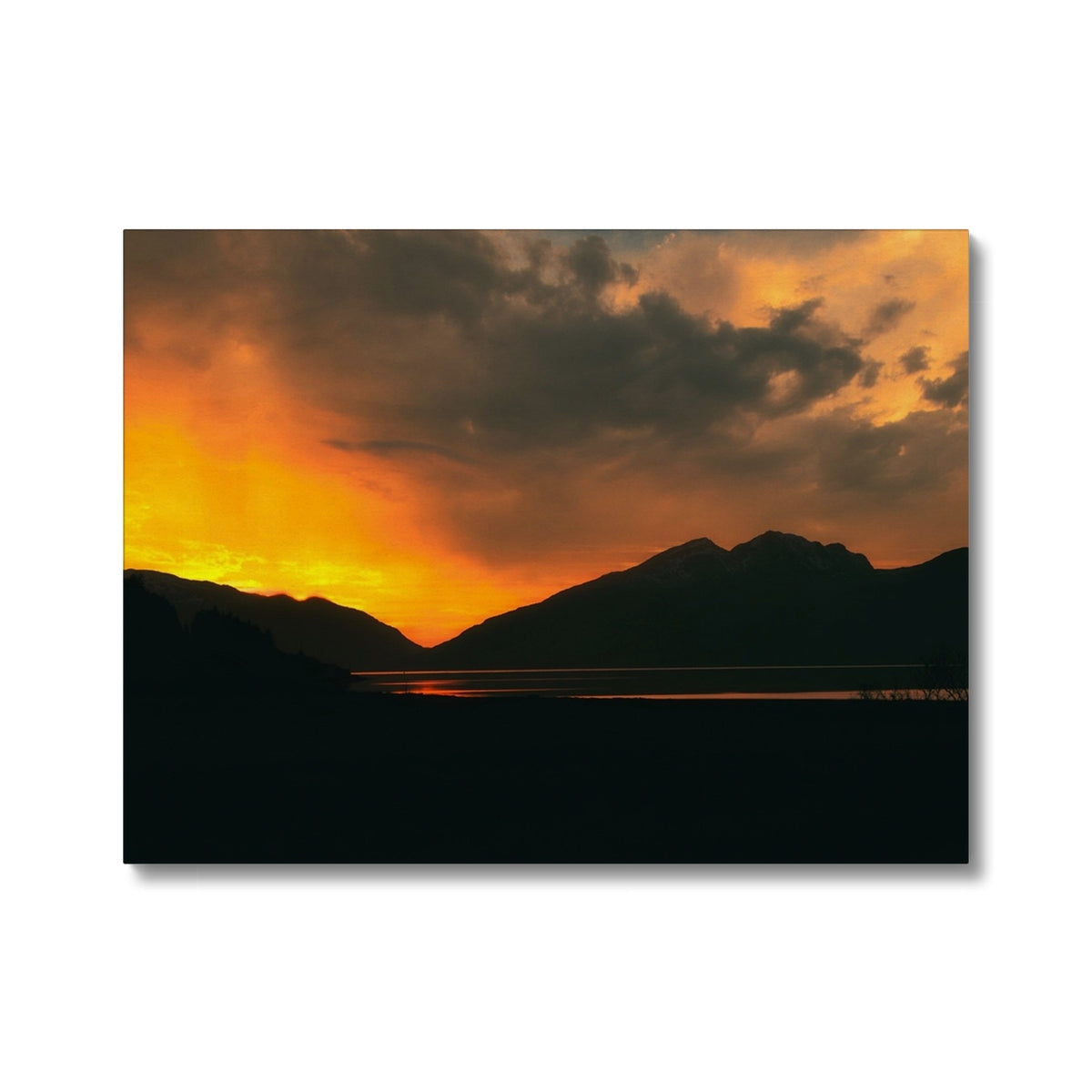 Deep Loch Leven sunset canvas print with silhouetted mountains