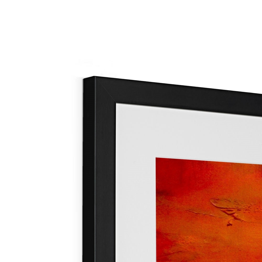 Black frame with orange abstract painting of Deep Loch Lomond Sunset Art Print