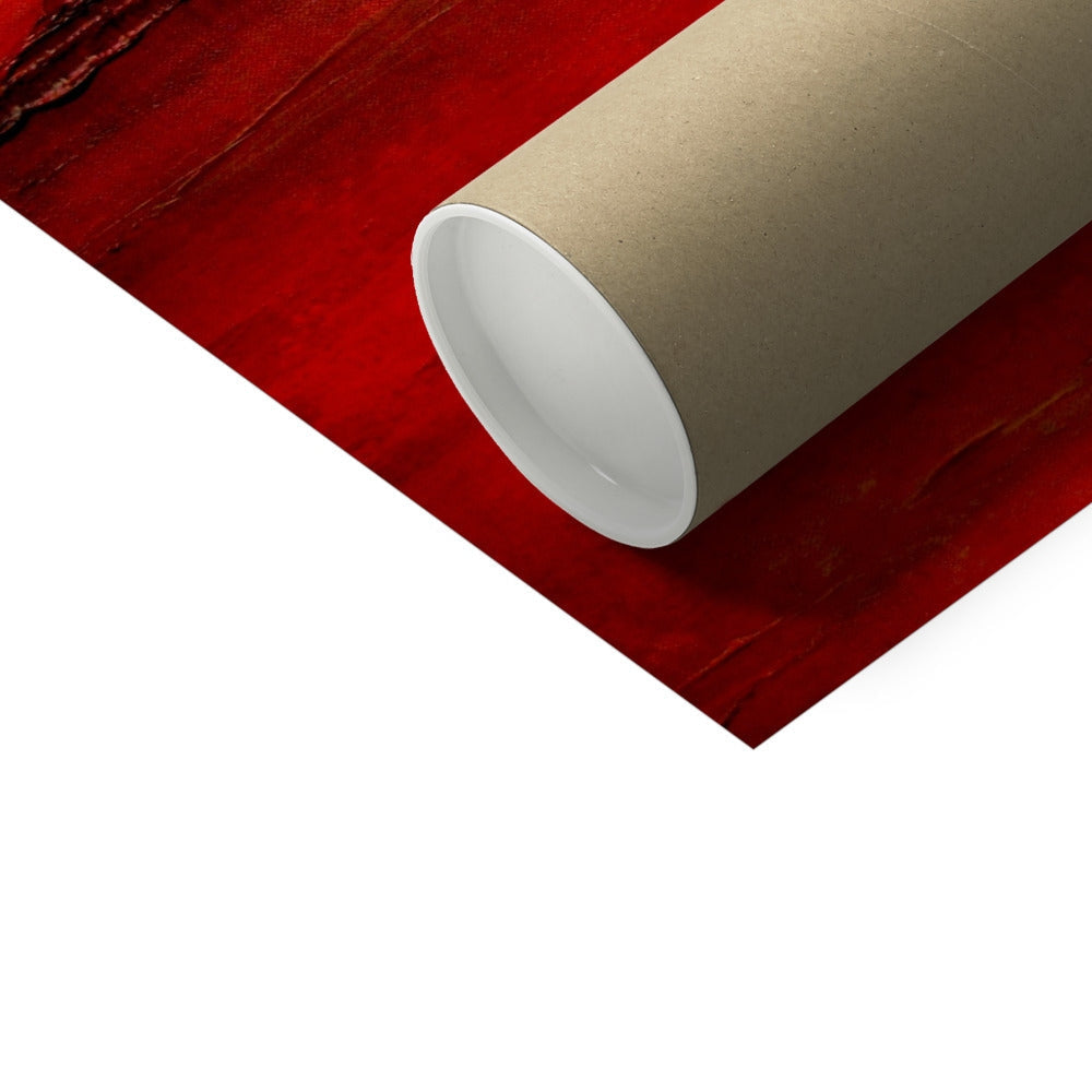 Red velvet wrap with gold foil on Deep Loch Lomond Sunset print tube