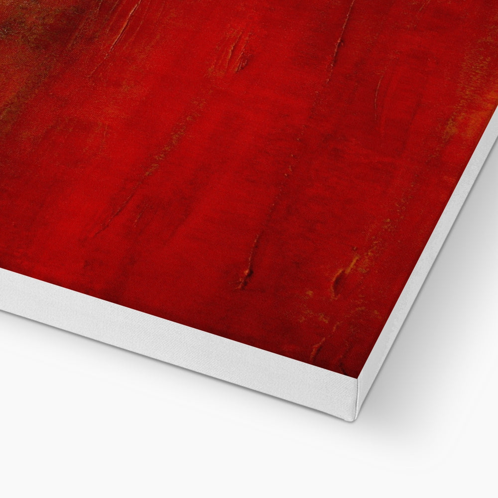 Red textured canvas art print of Deep Loch Lomond Sunset with white border