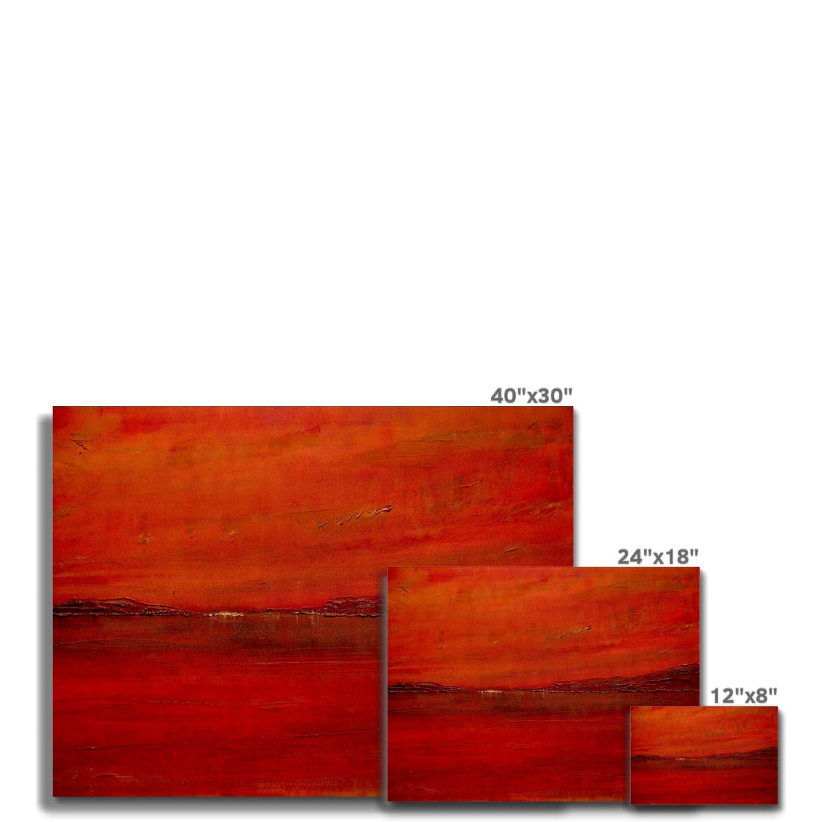 Red abstract acrylic painting on canvas of Deep Loch Lomond sunset