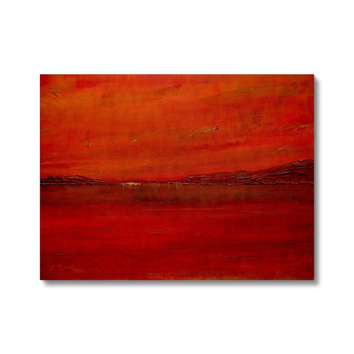 Red abstract landscape of Deep Loch Lomond sunset on textured canvas