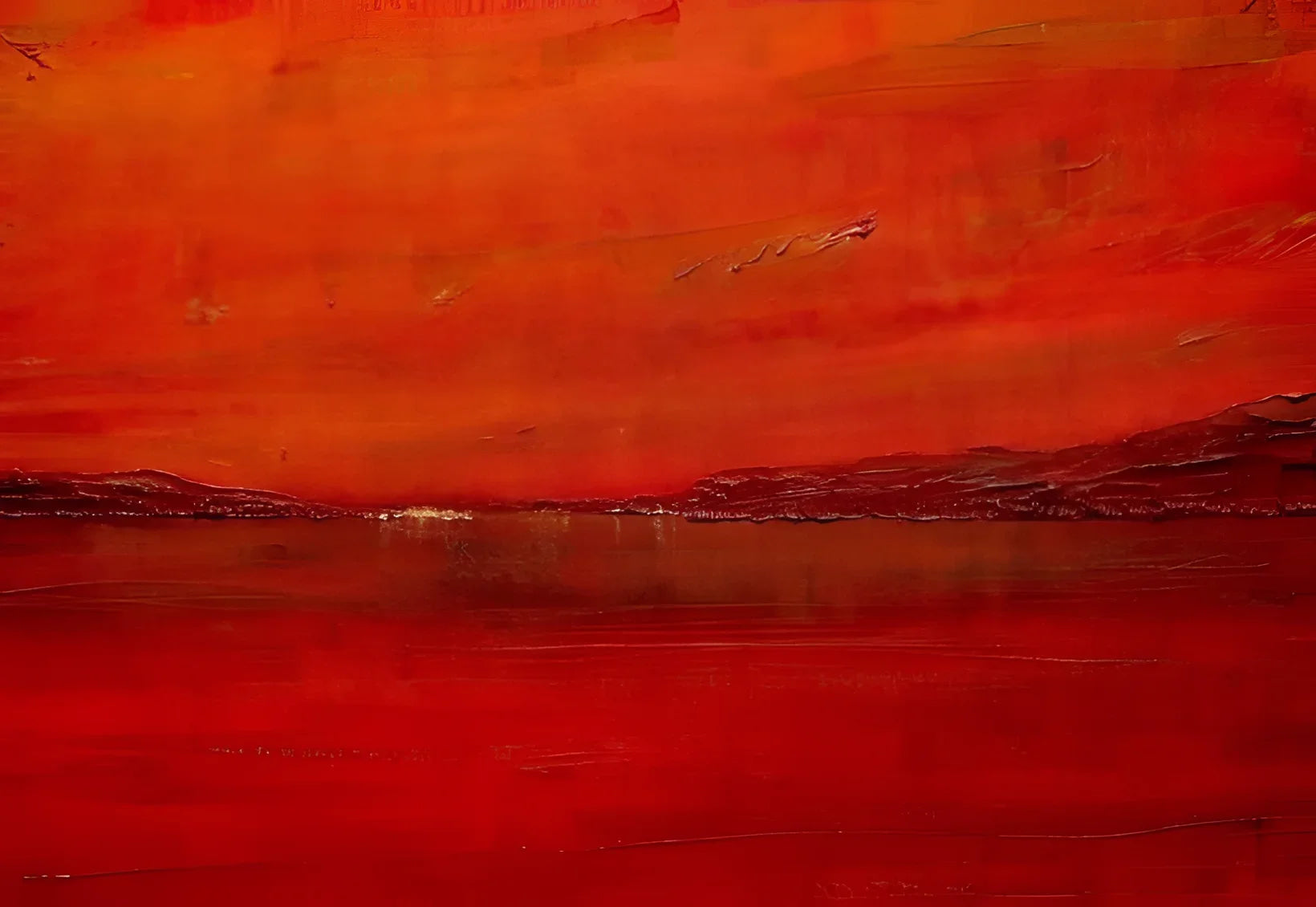 Abstract red landscape painting from Deep Loch Lomond Sunset Original Painting