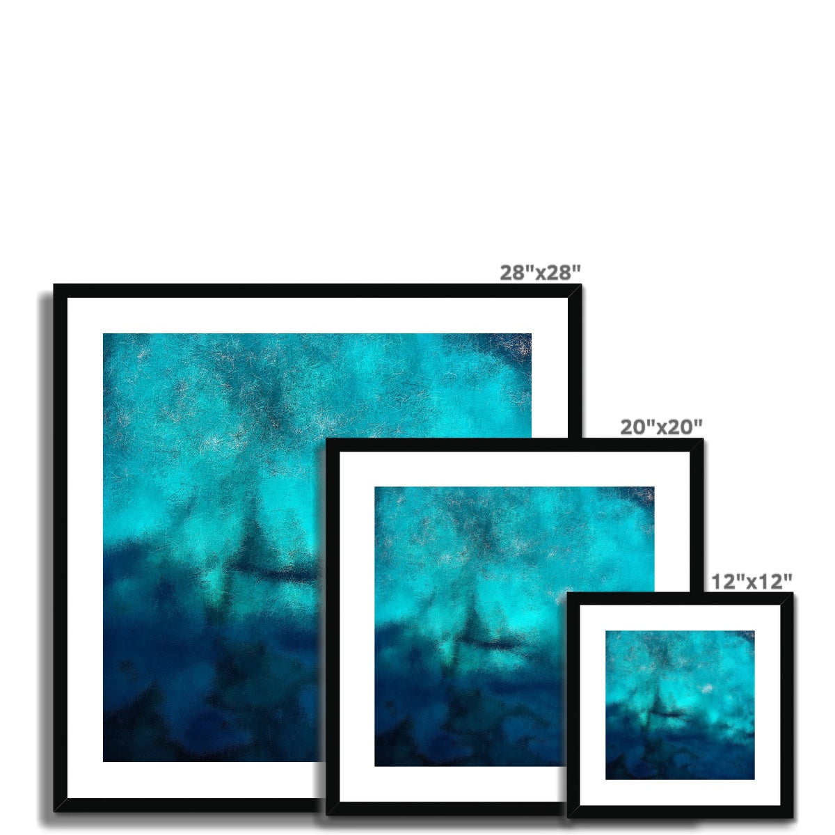 28x28 Framed Diving Off Kefalos Abstract Art Print in Teal Blue