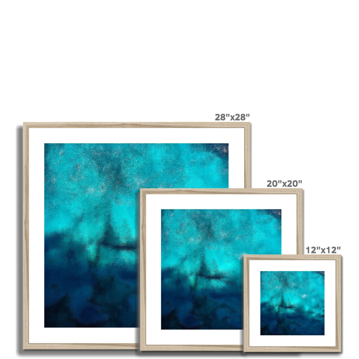 28x28 teal navy abstract Diving Off Kefalos print in gold frame