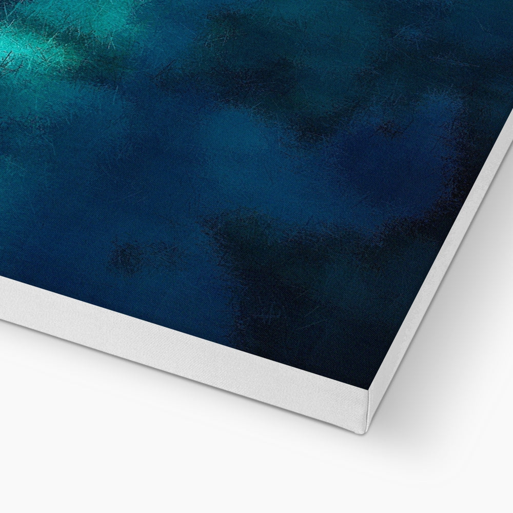 Blue abstract art print on canvas with metallic accents, Diving Off Kefalos