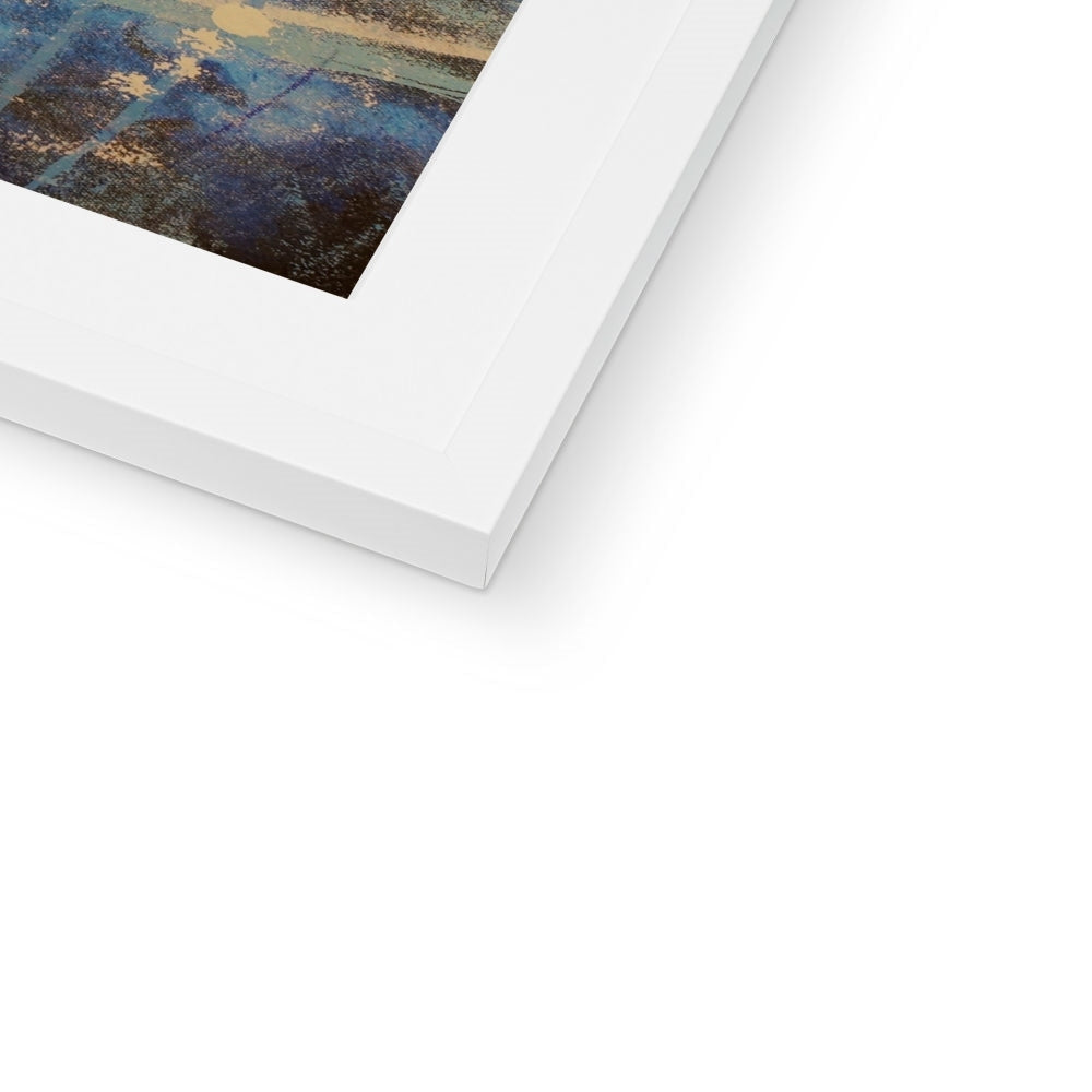 White matte frame with abstract Diving With Rays painting