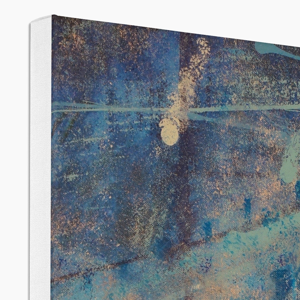 Blue and gold textured canvas art with metallic accents in Diving With Rays print