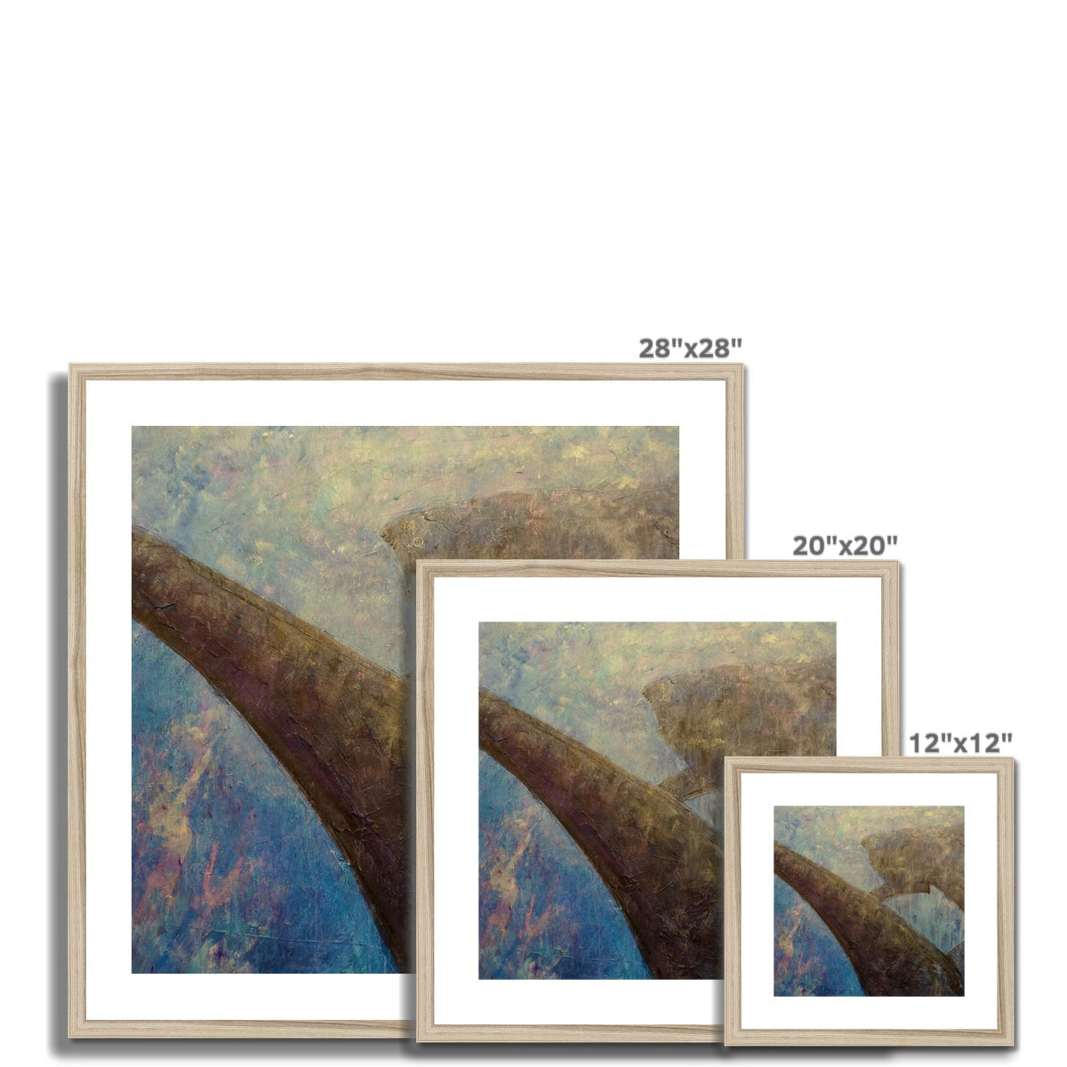 28x28 Framed Diving With Sharks Abstract Art Print in Blues and Purples