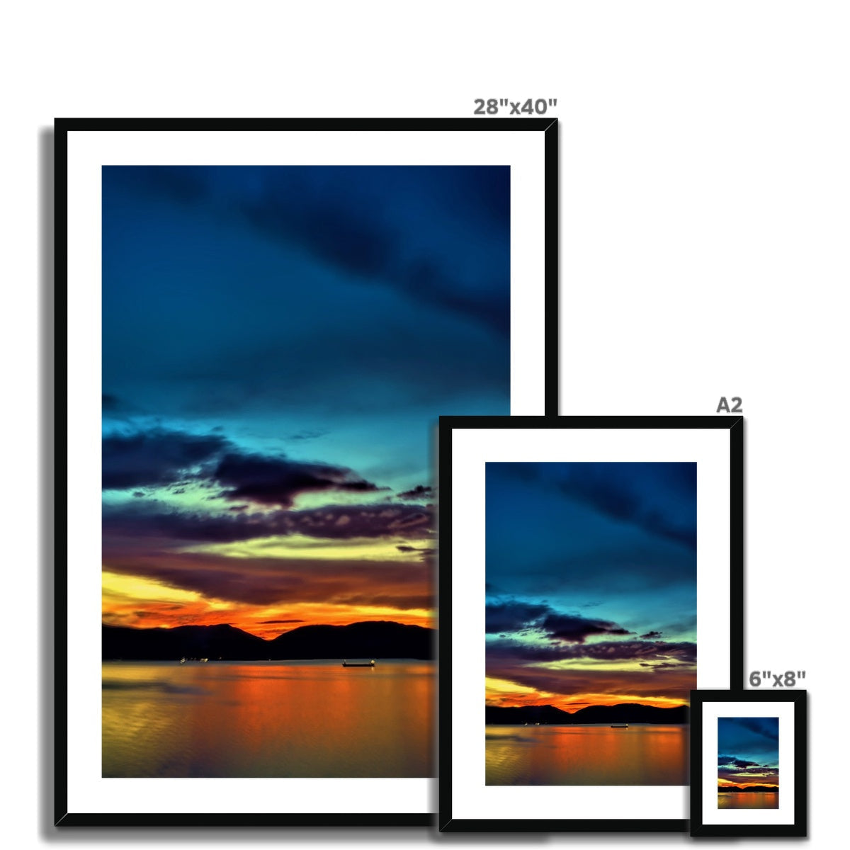28x40 Framed Sunset Landscape Print in Black Frame