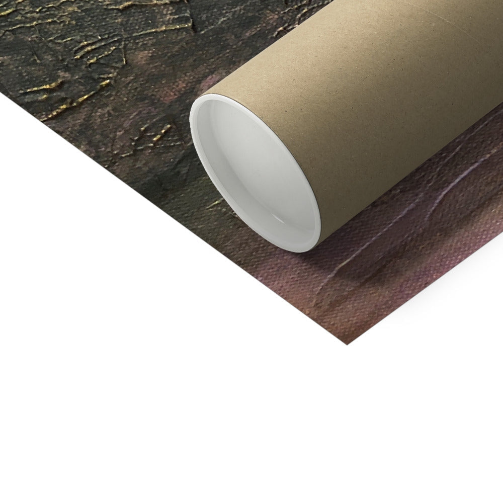 Brown cardboard tube with white lining on Dubh Ridge Moonlight print
