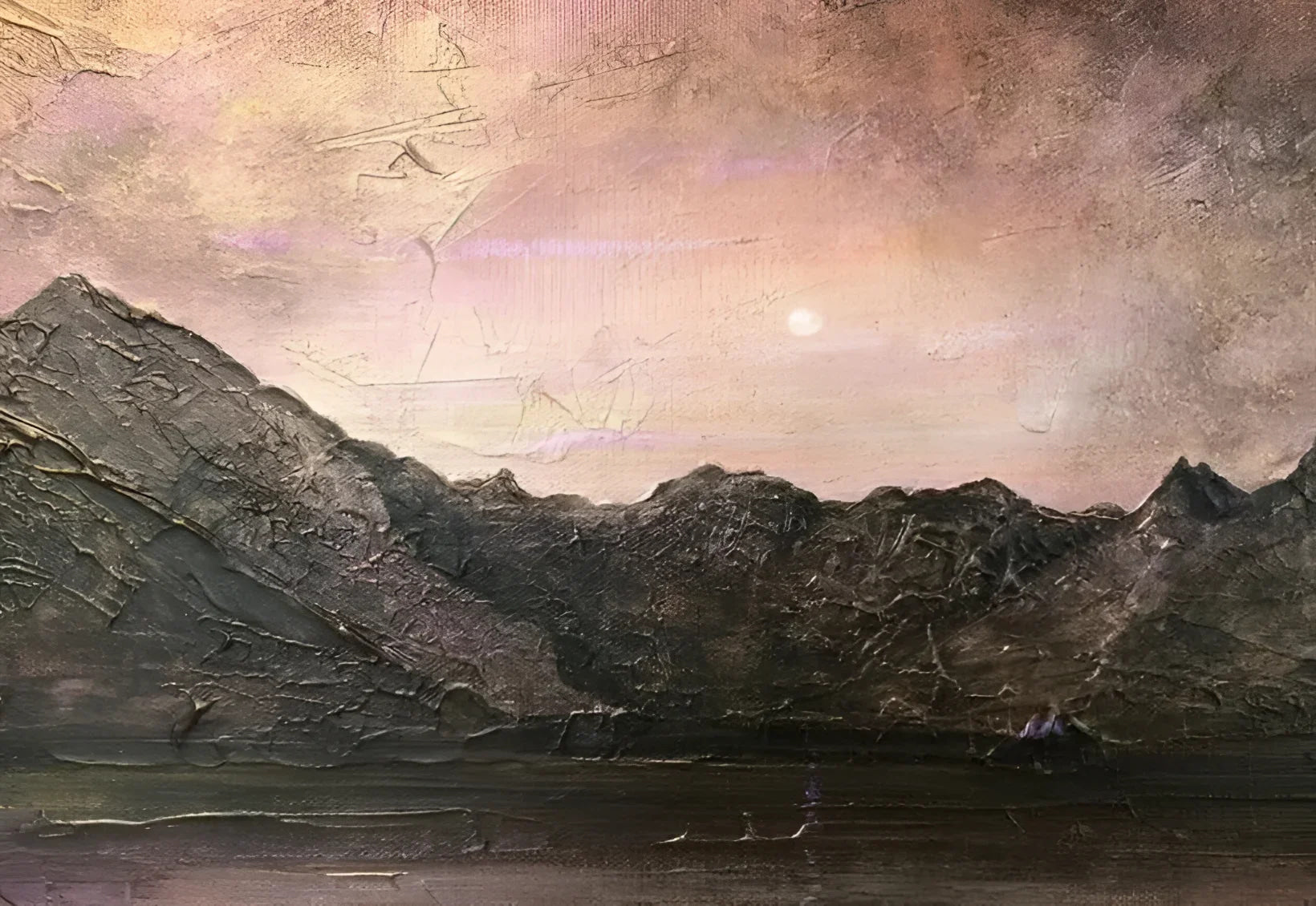 Textured mountain range painting from Dubh Ridge Moonlight Original Painting