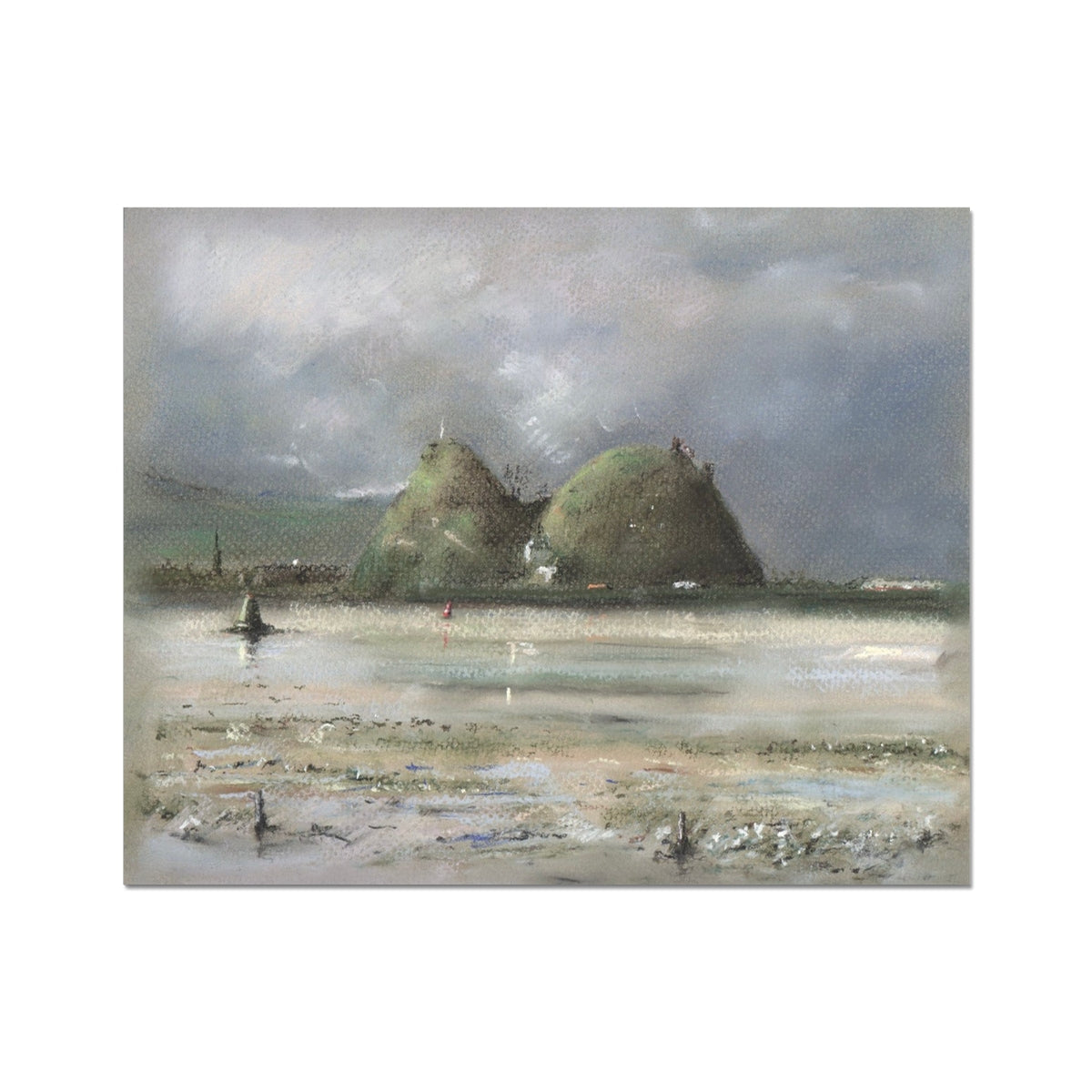 Dumbarton Rock serene coastal canvas print in muted earth tones