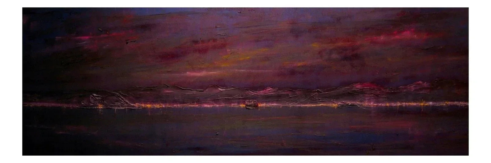 Dumbarton Rock Deep Dusk abstract painting with dark red black bridge design