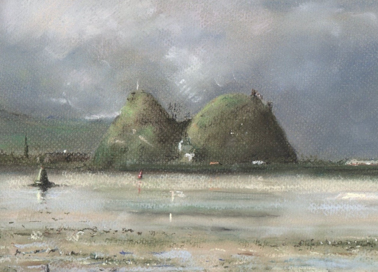 Hilly landscape under cloudy skies in Dumbarton Rock Original Painting