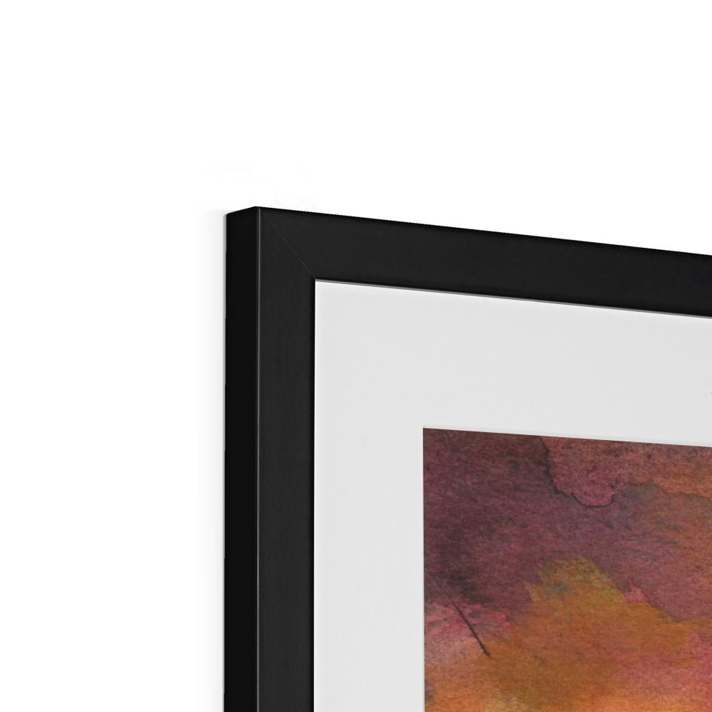 Dunoon Dusk Art Print in black matte frame with orange brown abstract artwork