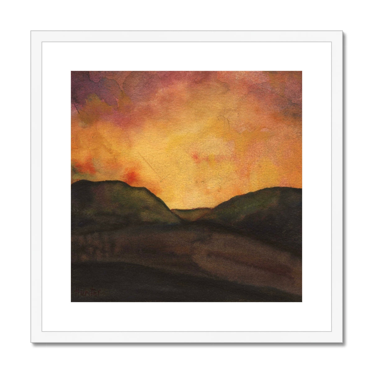 Dunoon Dusk Art Print: White Framed Abstract Mountain Landscape