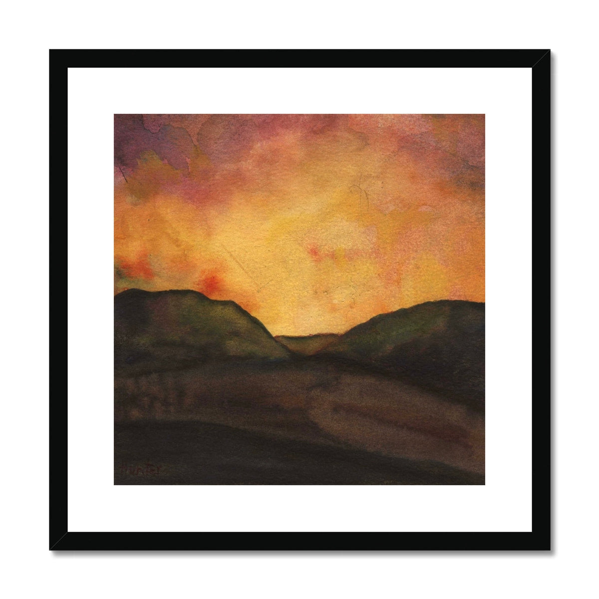 Dunoon Dusk black framed abstract landscape watercolor art print