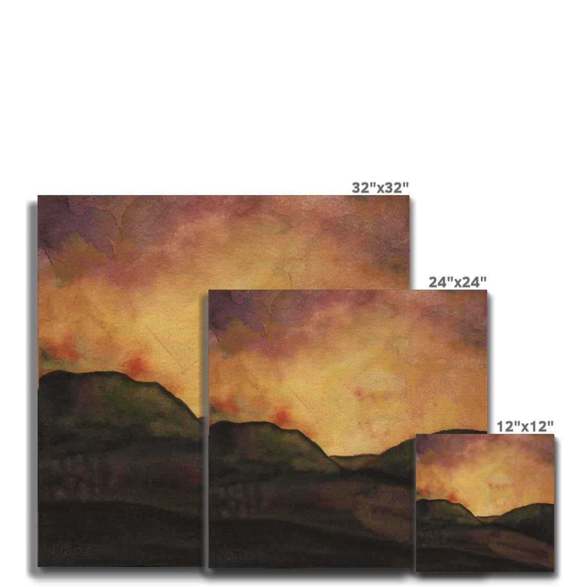 Dunoon Dusk 32x32 inch canvas print of sunset mountains