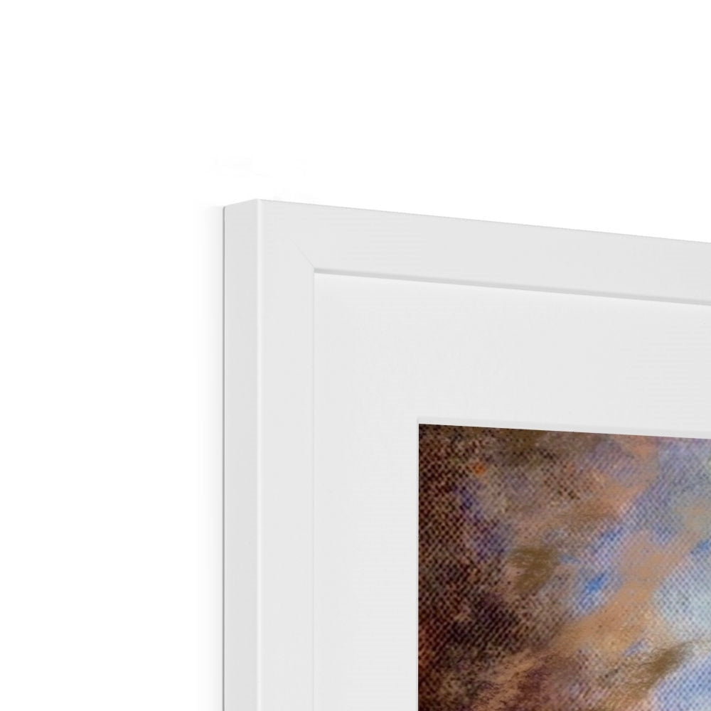 White framed artwork featuring textured abstract painting from Dunrobin Castle Moonlight print