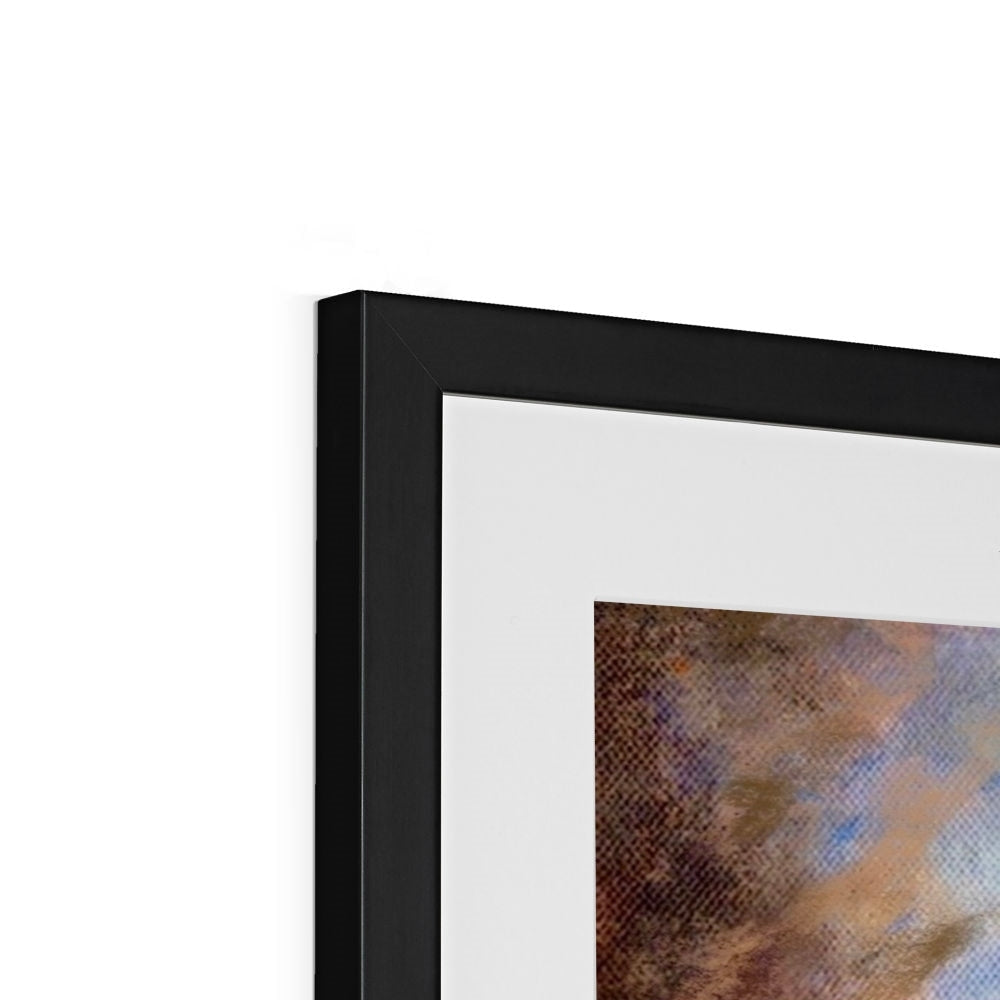 Black picture frame with white mat featuring colorful abstract artwork for Dunrobin Castle Moonlight print