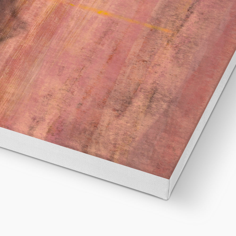 Dusk Over Arran & Bute canvas print of wooden table with warm grain