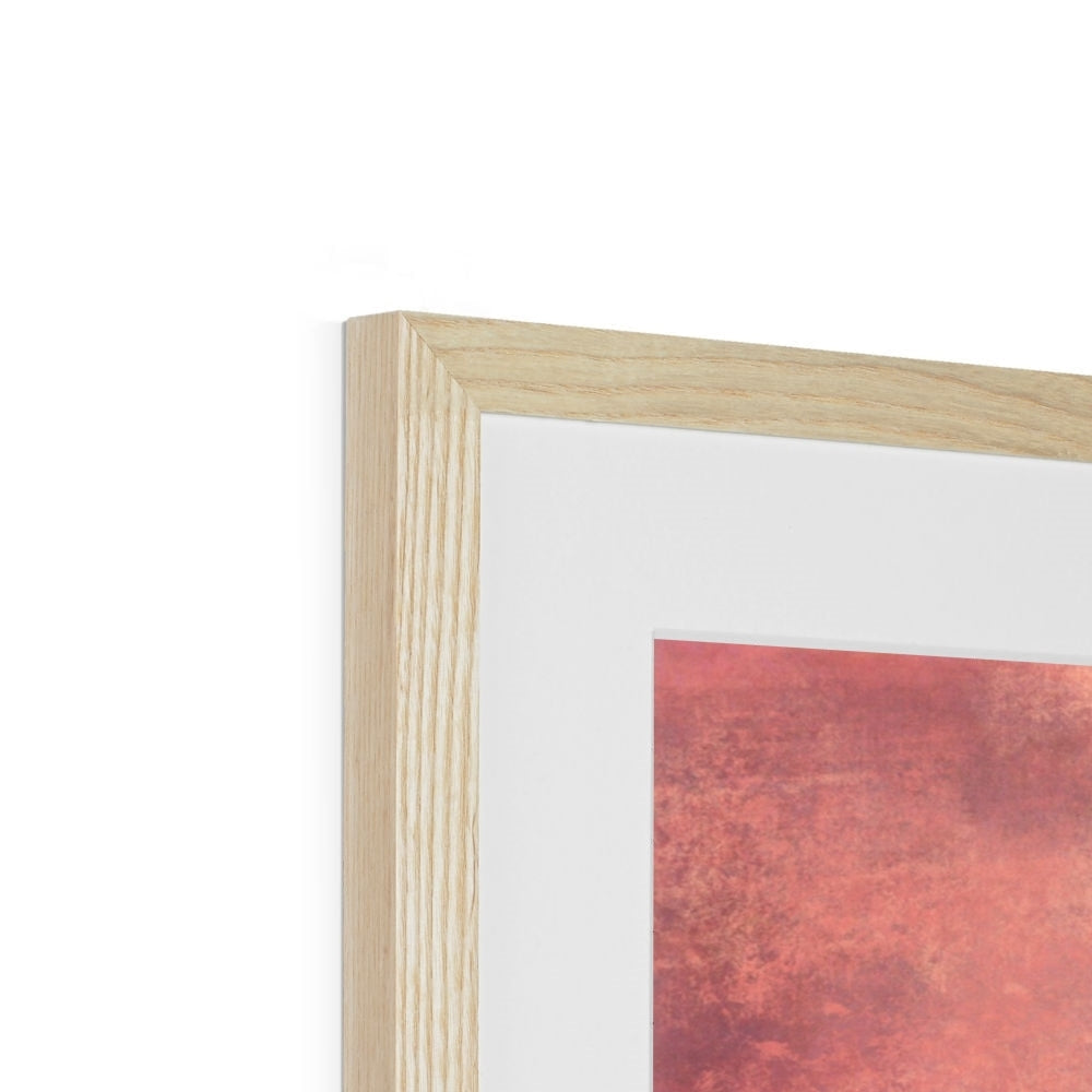 Dusk Over Arran & Bute abstract art print in light wood frame with white mat