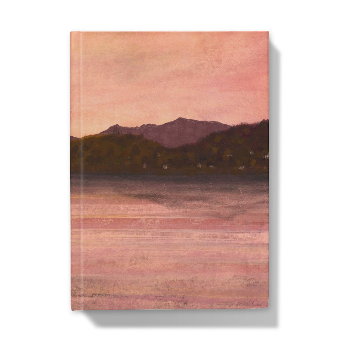 Pink and purple abstract mountain silhouette on Dusk Over Arran & Bute journal