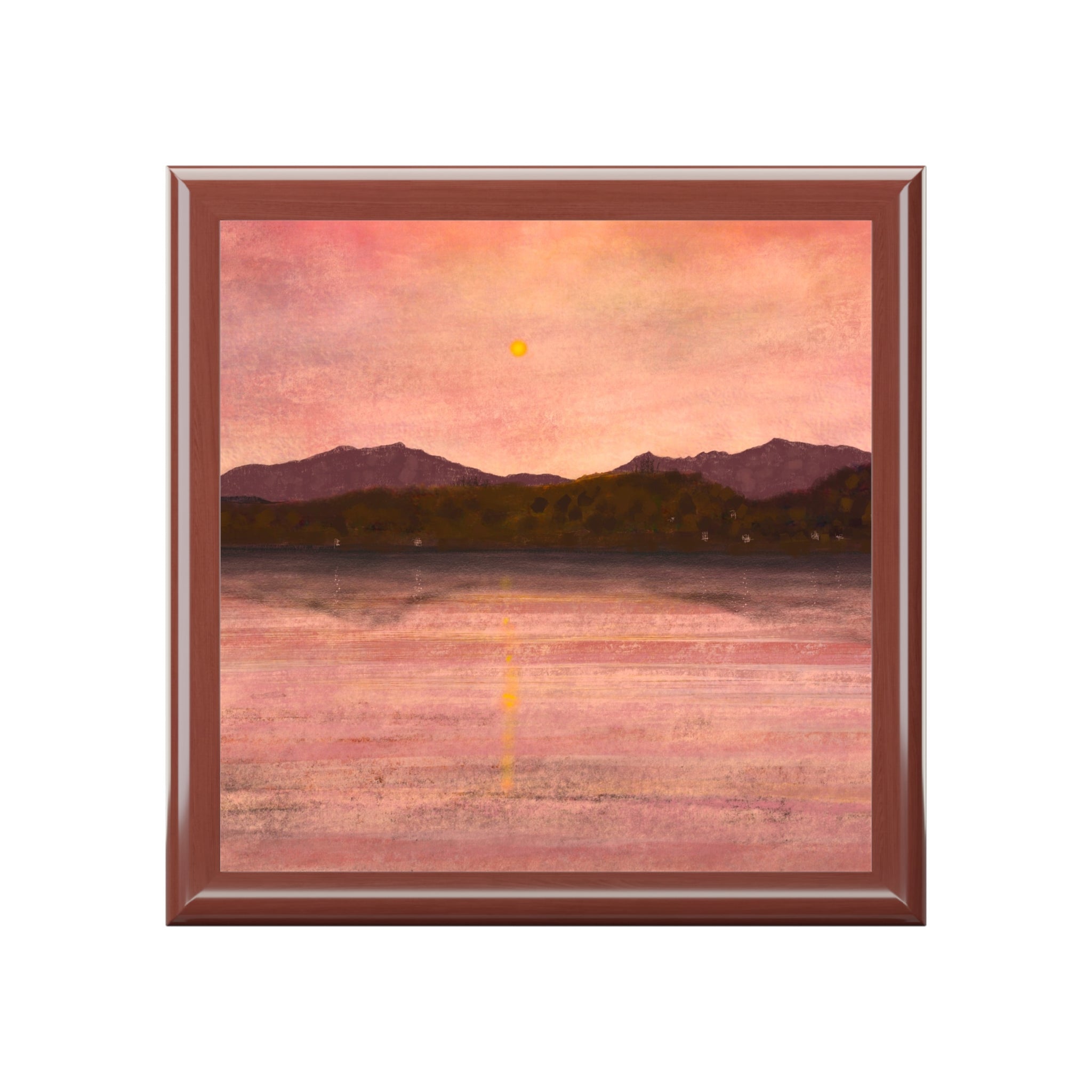 Serene sunset painting in Dusk Over Arran & Bute jewellery box, Scotland