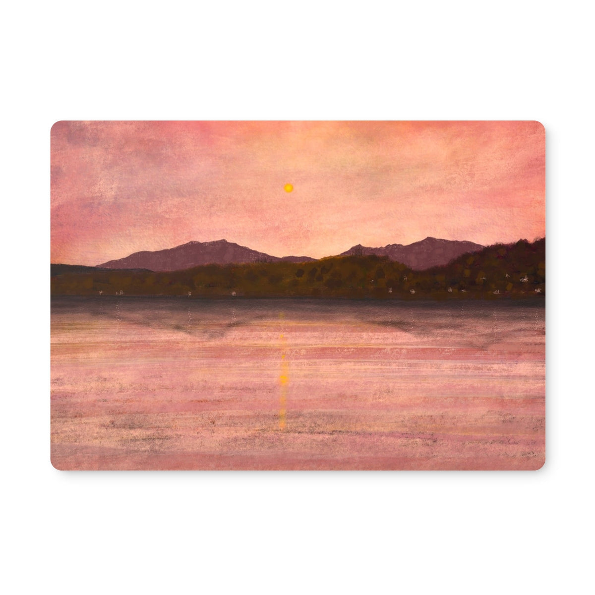 Pink and orange sunset beach scene on Dusk Over Arran & Bute placemat coaster