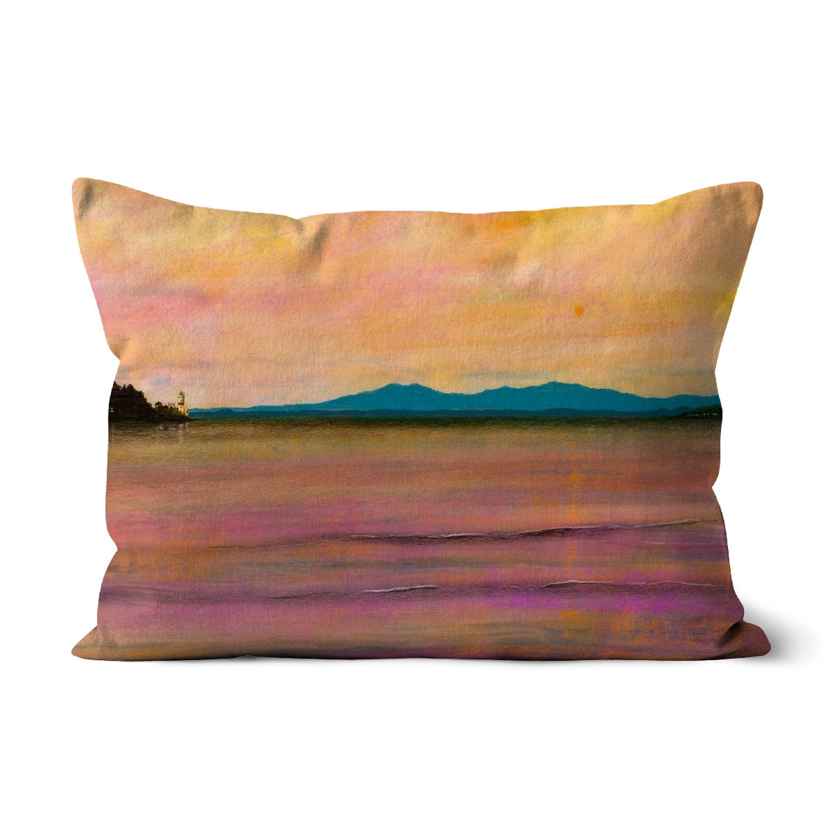 Dusk Over Arran and The Cloch Cushion with impressionistic sunset landscape design