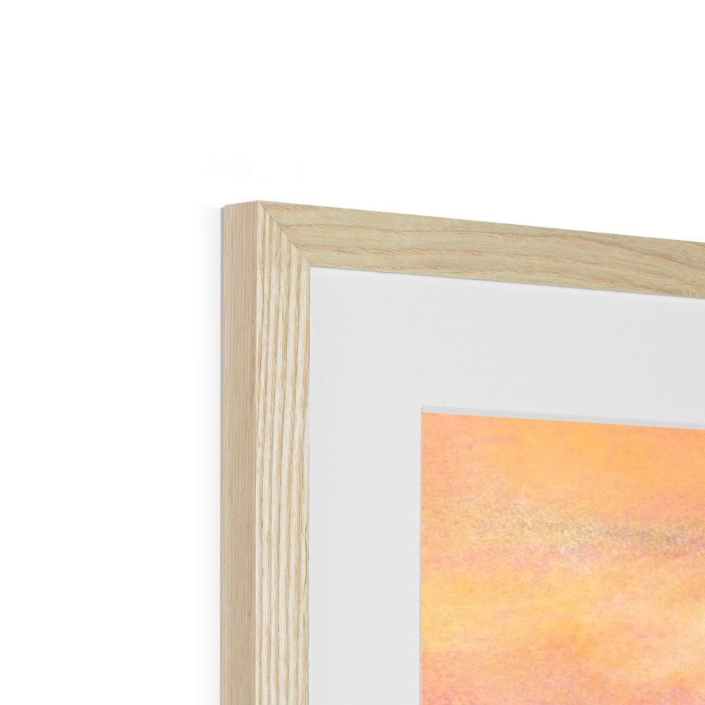 Wooden framed mounted print featuring warm-toned abstract artwork and white mat