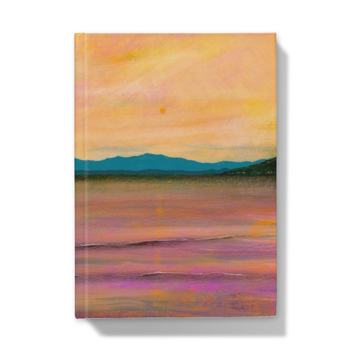 Vibrant colorful landscape painting on canvas featured in Dusk Over Arran & The Cloch Journal