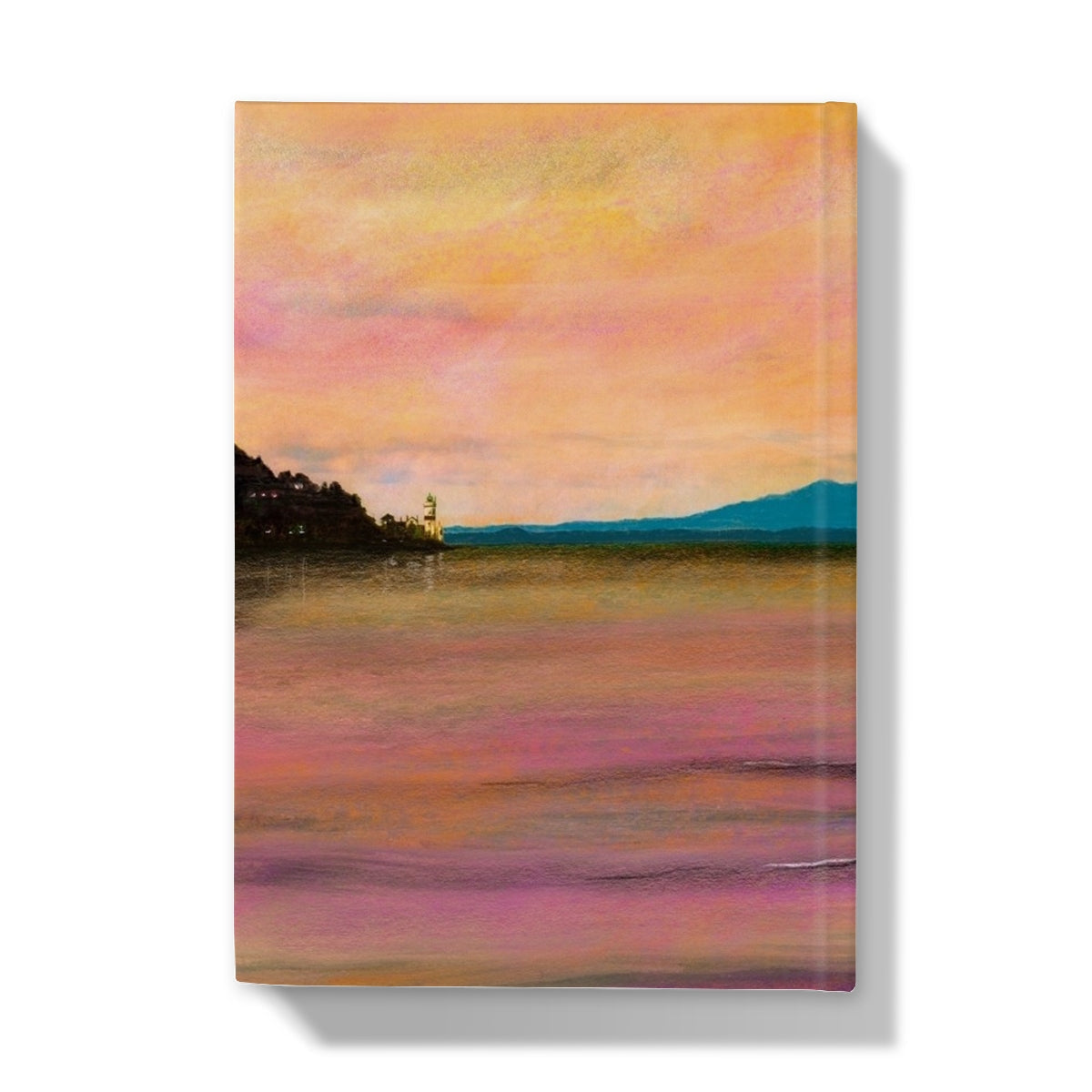 Vibrant sunset coastal landscape with lighthouse on the Dusk Over Arran & The Cloch journal