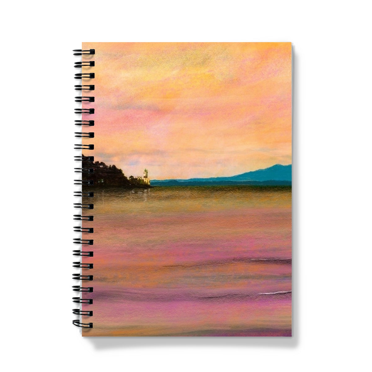 Spiral-bound Dusk Over Arran & The Cloch Notebook with colorful sunset seascape cover