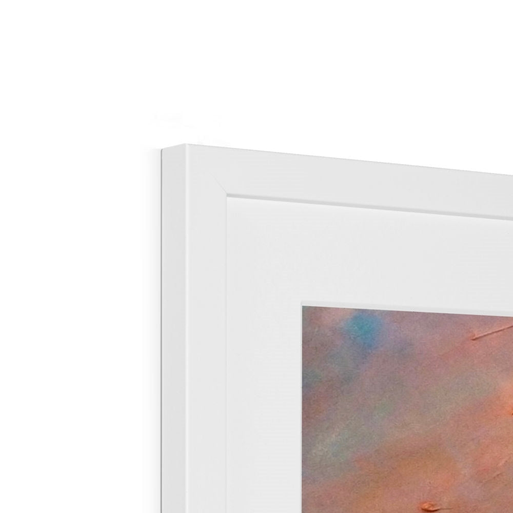 White framed abstract painting with soft warm colors in Dusk Over Gourock print display