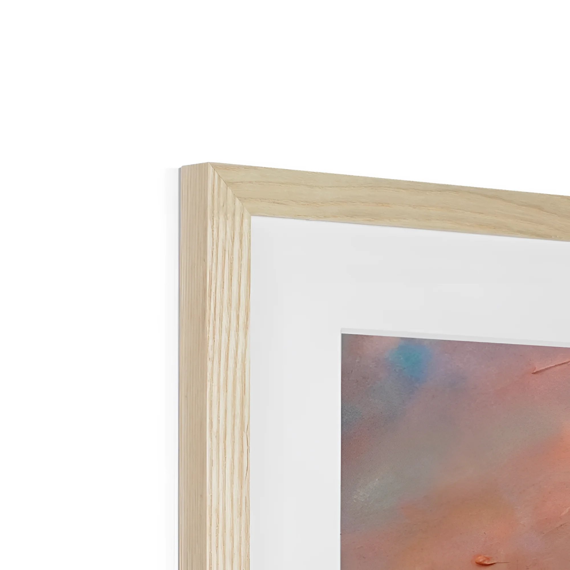 Light wood picture frame with white mat showcasing Dusk Over Gourock abstract print