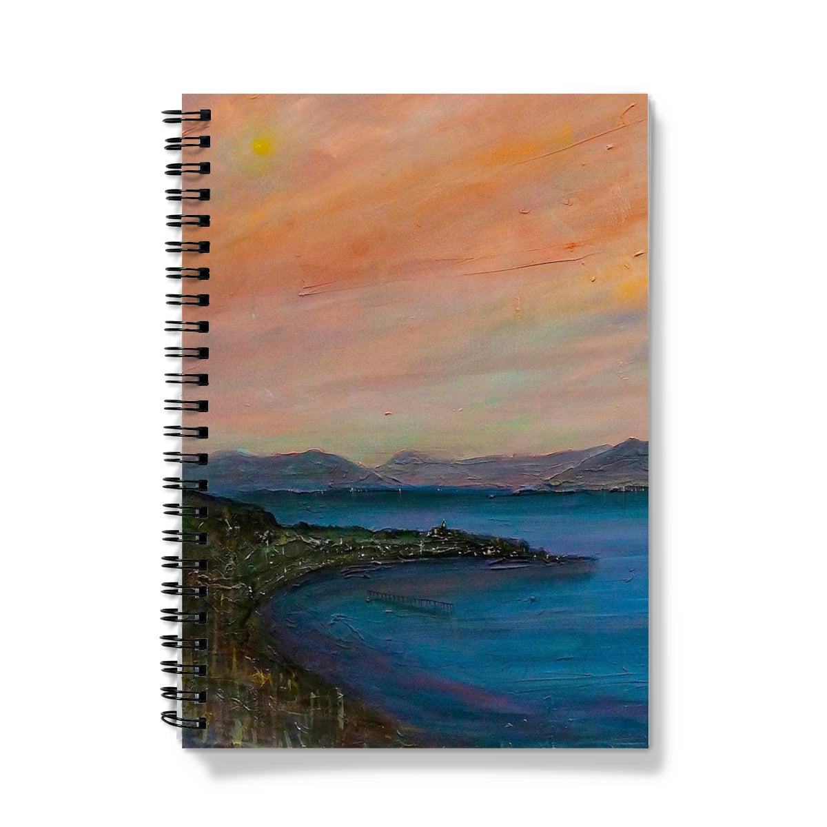 Wire-bound Dusk Over Gourock Notebook featuring impressionistic coastal landscape cover