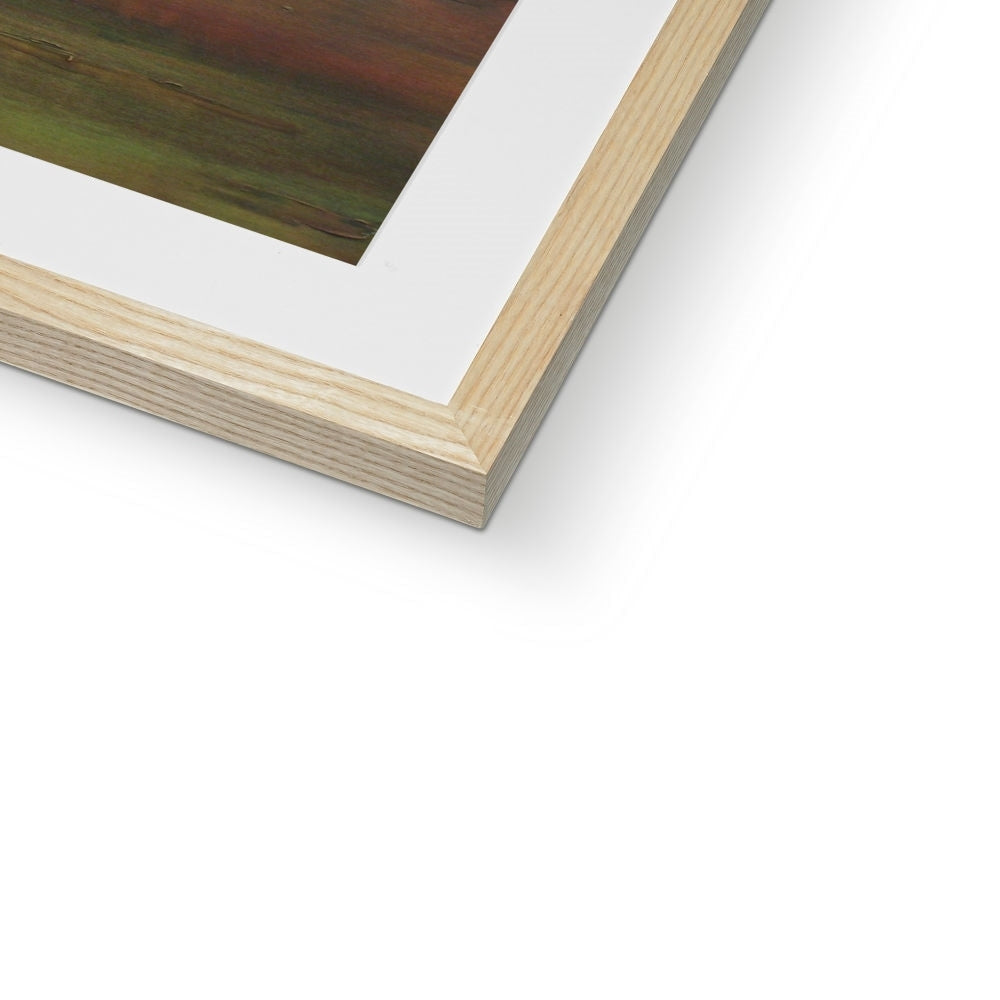 Wooden frame with white mat and Dusk Storm Brews On The Clyde green landscape print