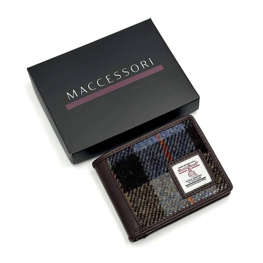 Harris Tweed Bifold Coin Wallet Blue Brown Check