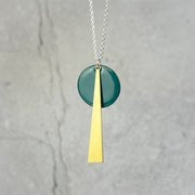 Jade green geometric necklace with green and gold circular pendant