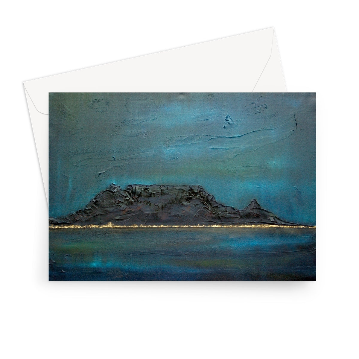 Blue and black textured Table Mountain South Africa abstract landscape greeting card
