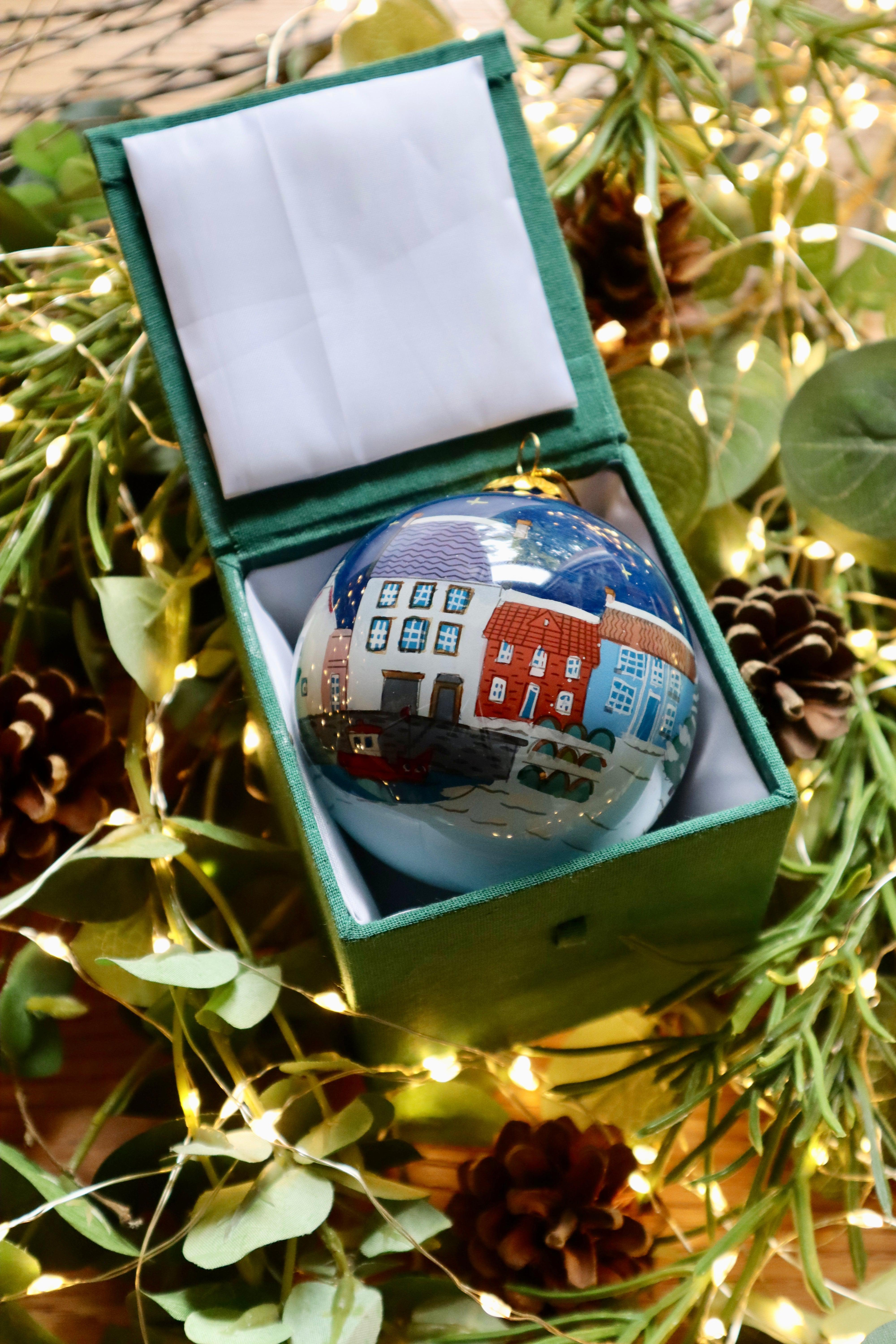 East Neuk of Fife Scottish Christmas bauble with colorful houses and trees