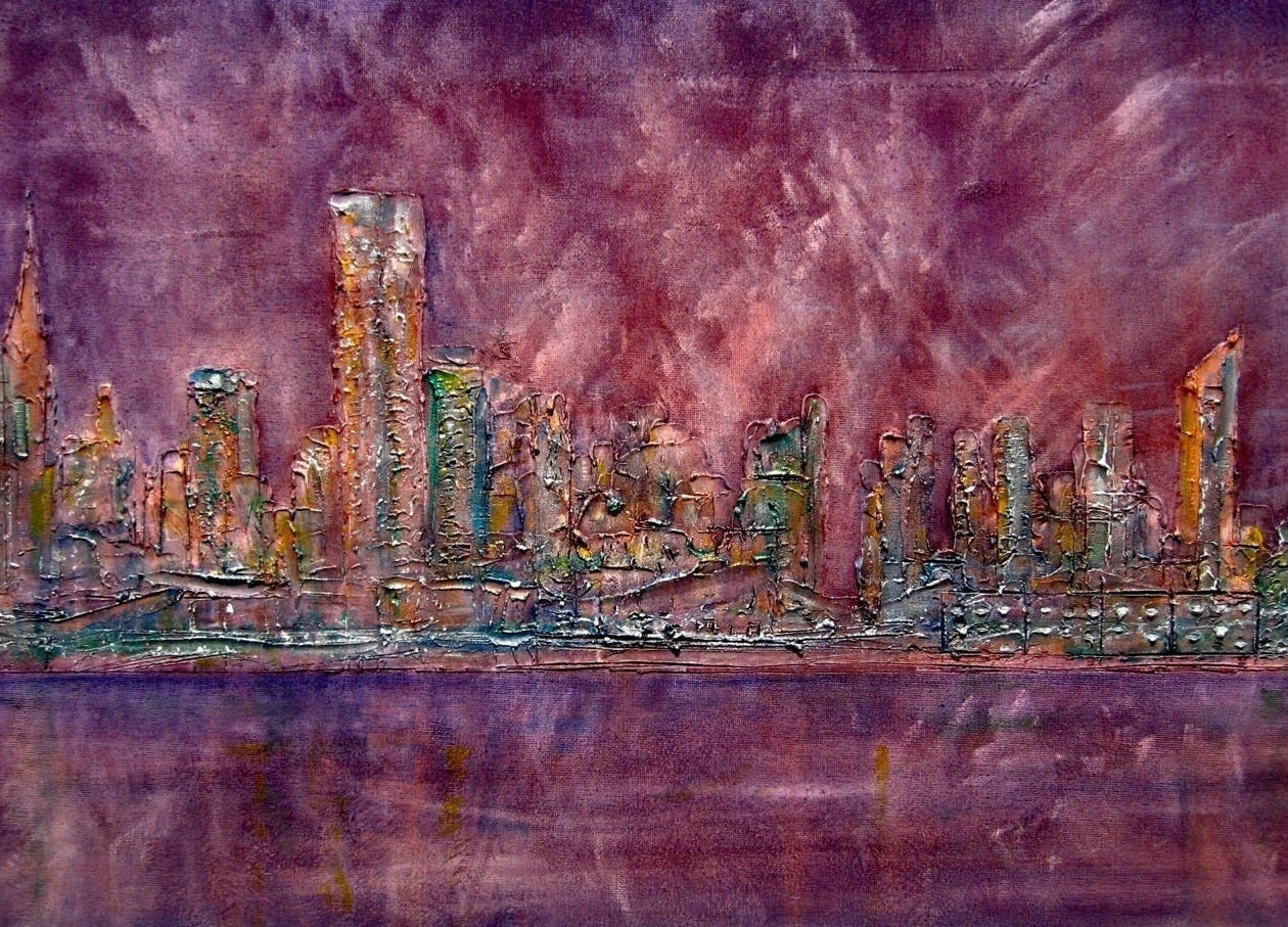 Textured cityscape painting of East Side Snow New York Original Painting